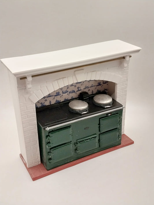 Stove Surround with Delft Tile & Green AGA Stove