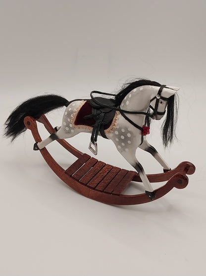 Rocking Horse, Handcarved, White & Grey