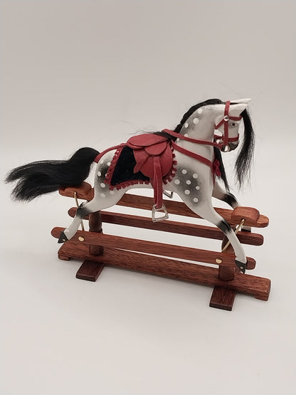 Rocking Glider Horse, Handcarved, White & Grey