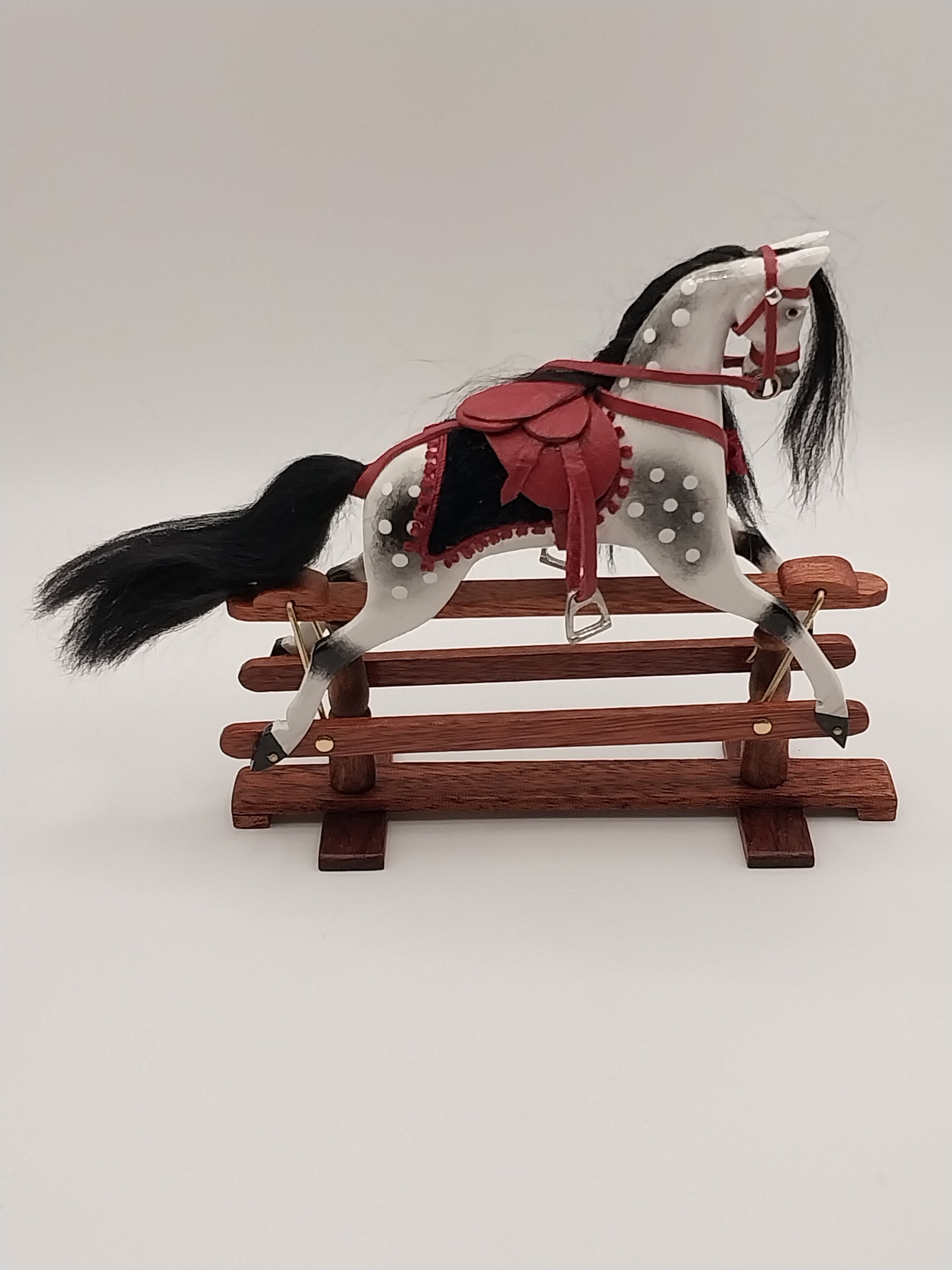 Rocking Glider Horse, Handcarved, White Grey – Miniature Designs