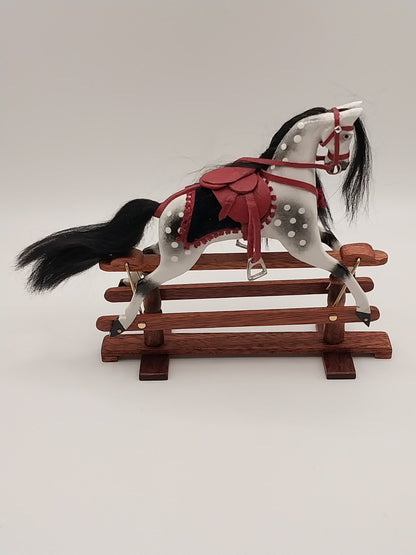 Rocking Glider Horse, Handcarved, White & Grey