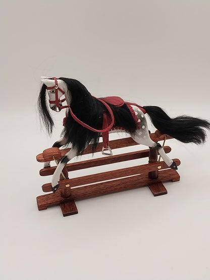 Rocking Glider Horse, Handcarved, White & Grey