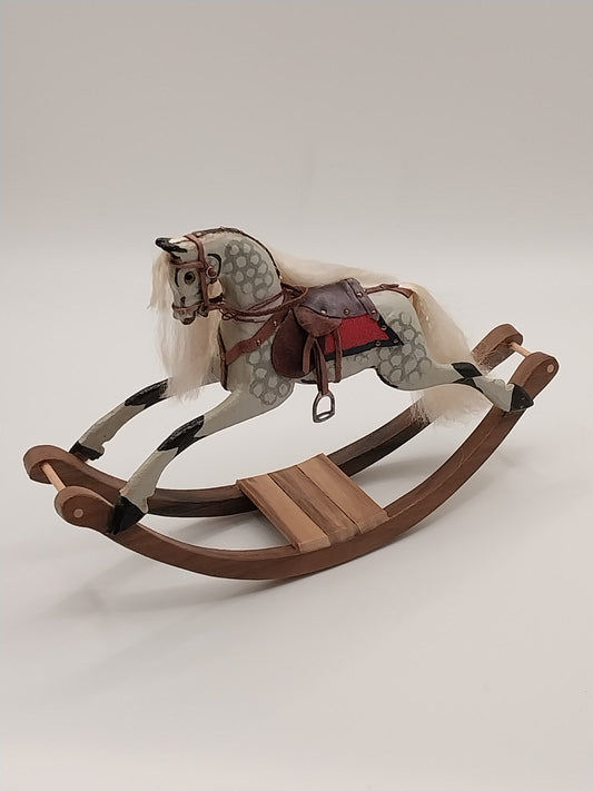 Rocking Horse, Handcarved, Grey, RARE