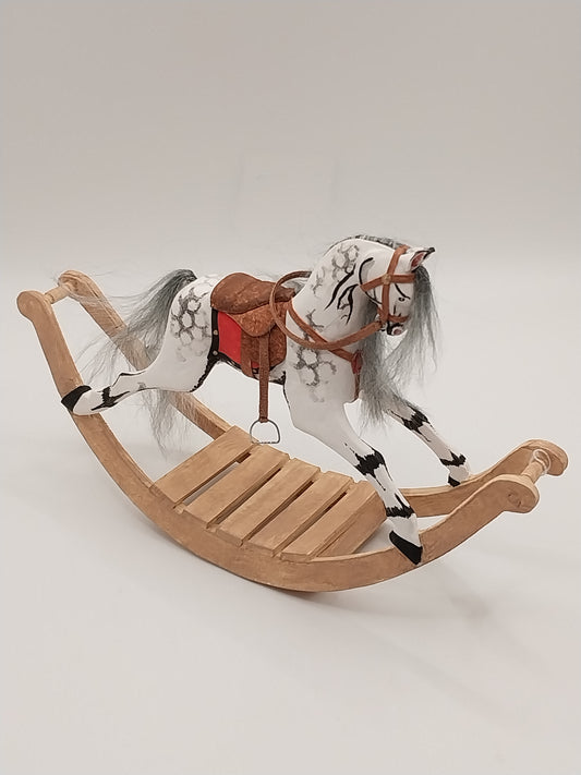 Rocking Horse, Handcarved, White Dapple