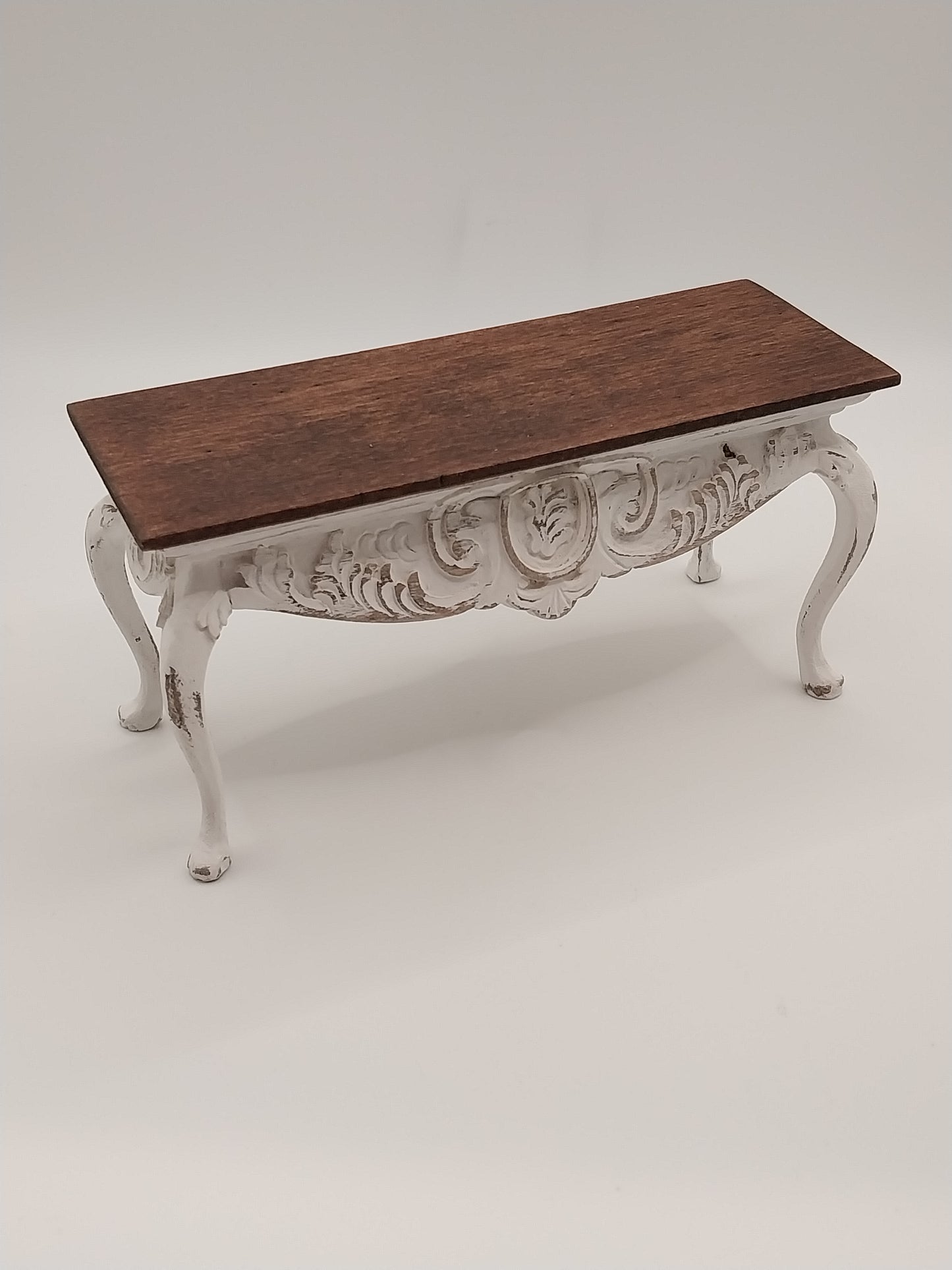 Shabby Italian Console with Walnut Top, White