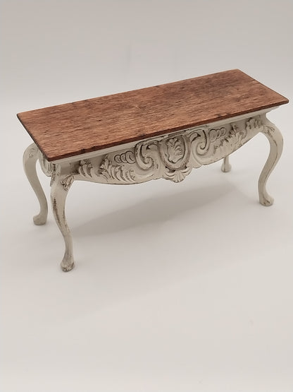 Shabby Italian Console with Walnut Top, Ivory