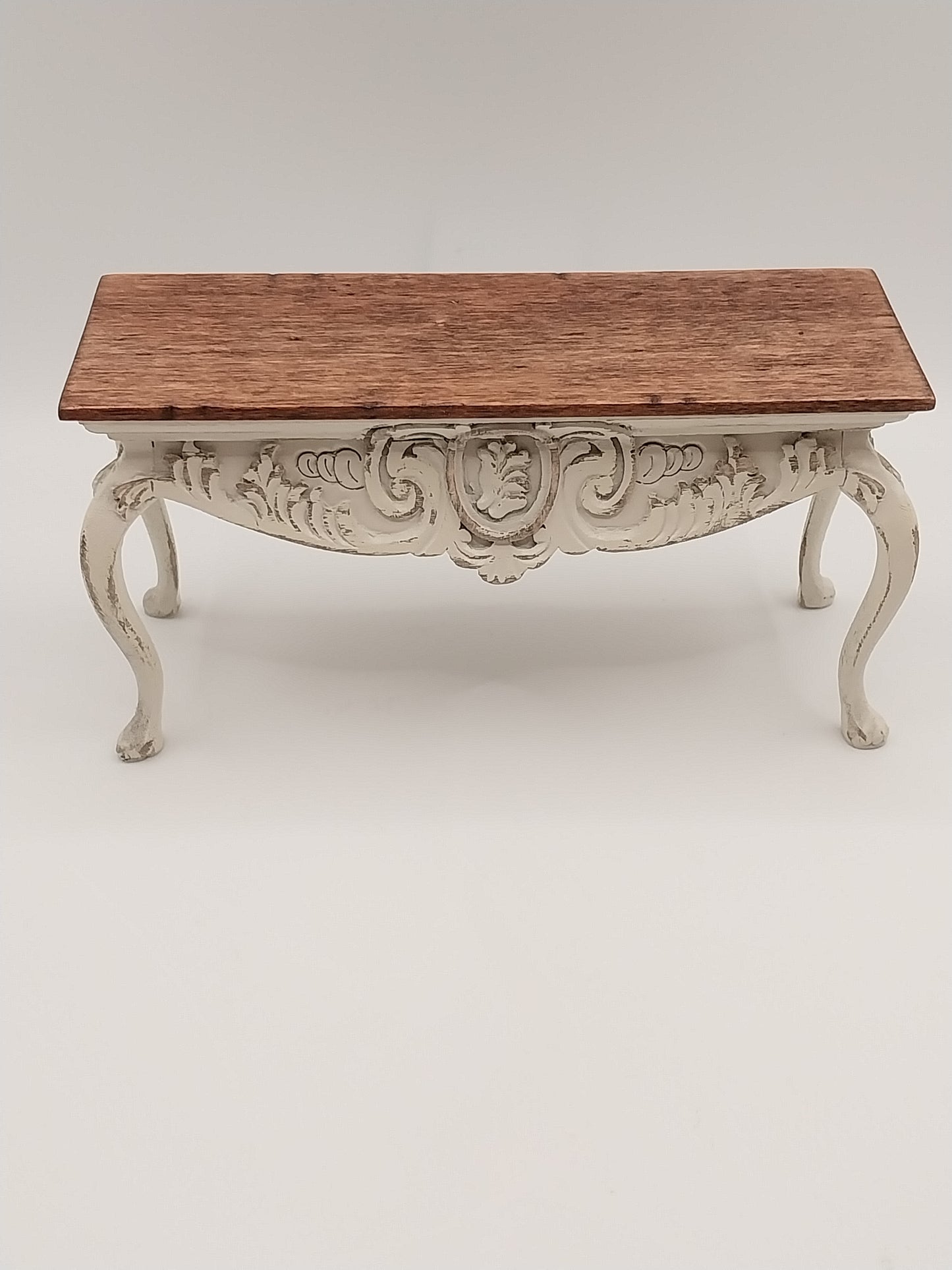 Shabby Italian Console with Walnut Top, Ivory