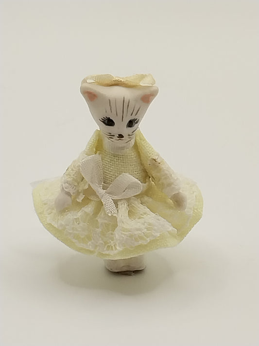 Porcelain Baby Cat Doll, Yellow Dress