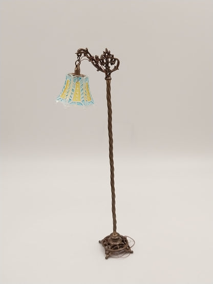 Art Nouveau Bridge Lamp, Blue Crystal