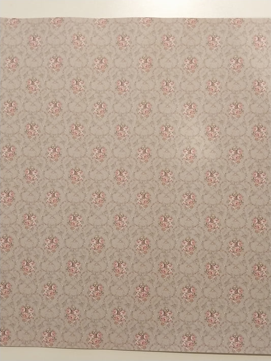 Tan with Pink Floral Wallpaper