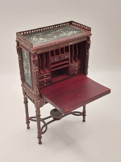 Flip Down Desk, Chinoiserie, Mahogany