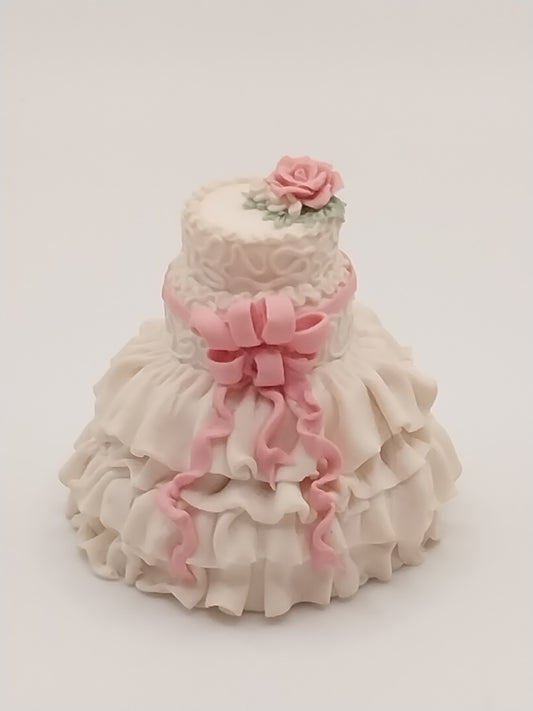 Gown Cake, White with Pink Roses