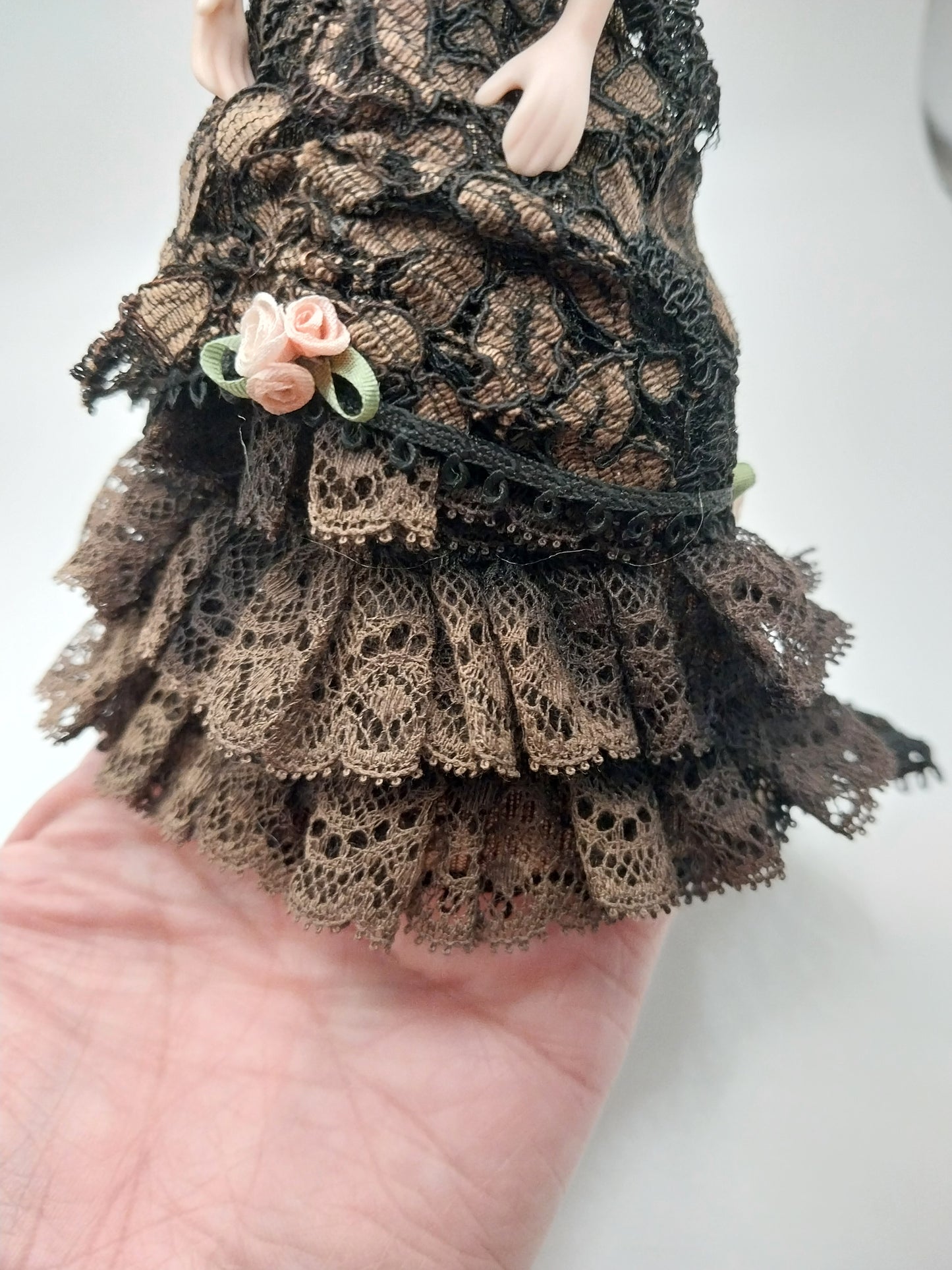 Porcelain Lady Doll, Black & Brown Lace