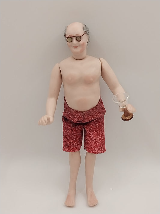 Porcelain Elderly Man Doll, Bathing Suit