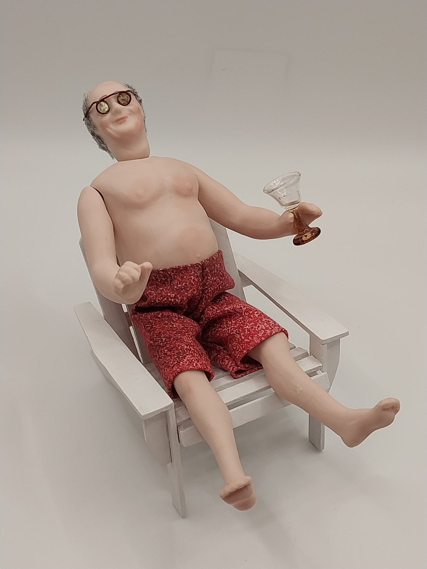 Porcelain Elderly Man Doll, Bathing Suit