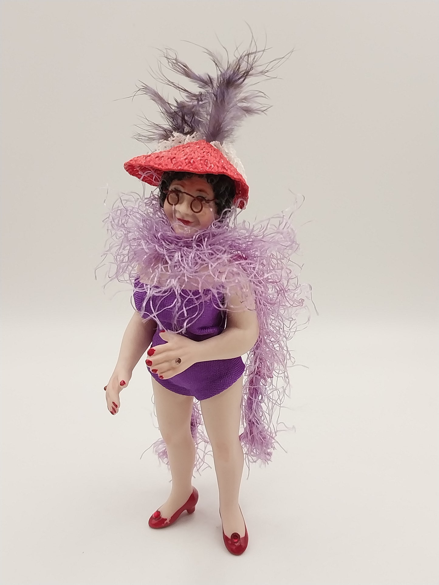 Porcelain Red Hat Society Lady Doll, Bathing Beauty