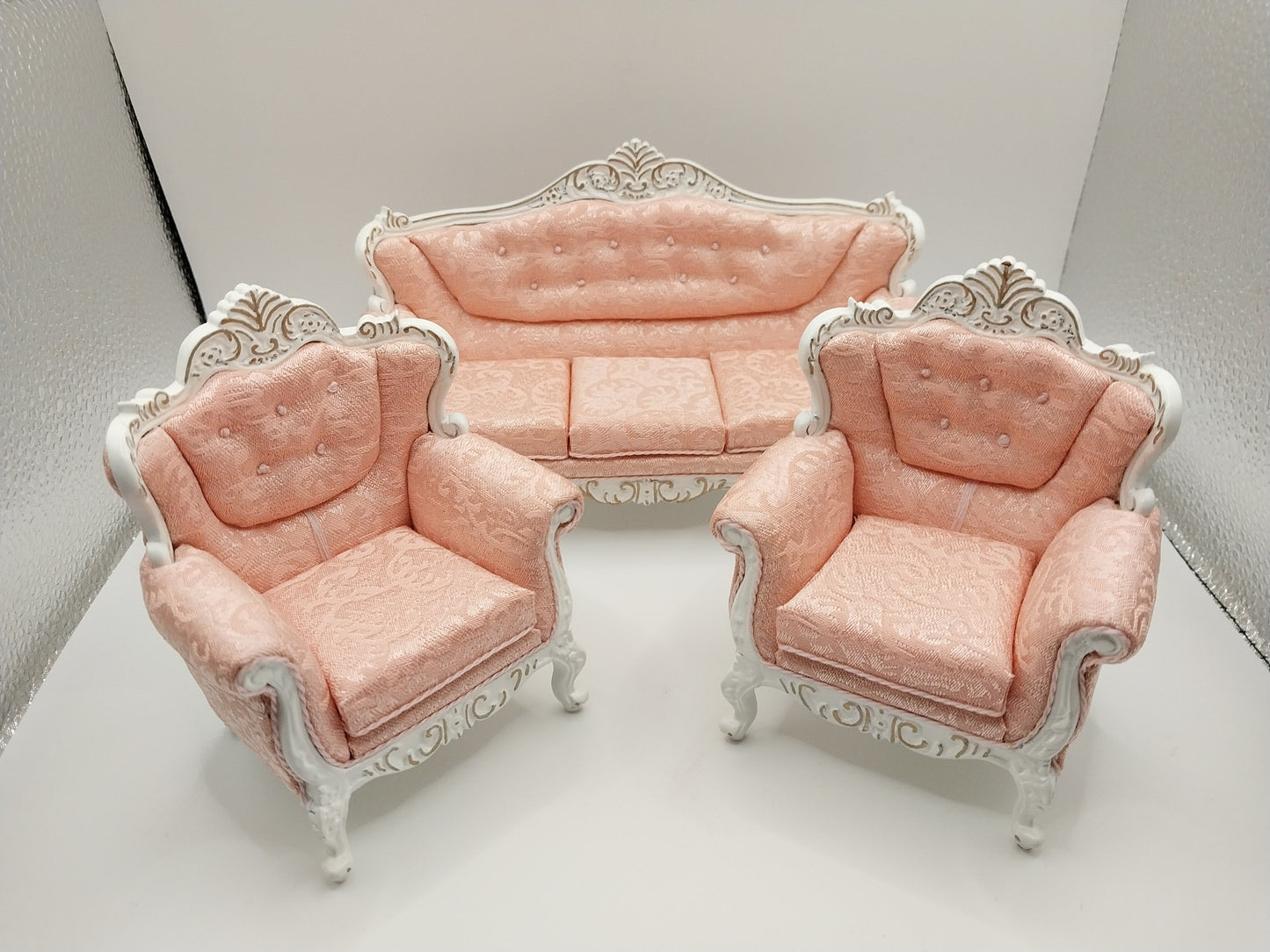 Louis XVI Rococo Baroque Settee & 2 Chairs, Pink