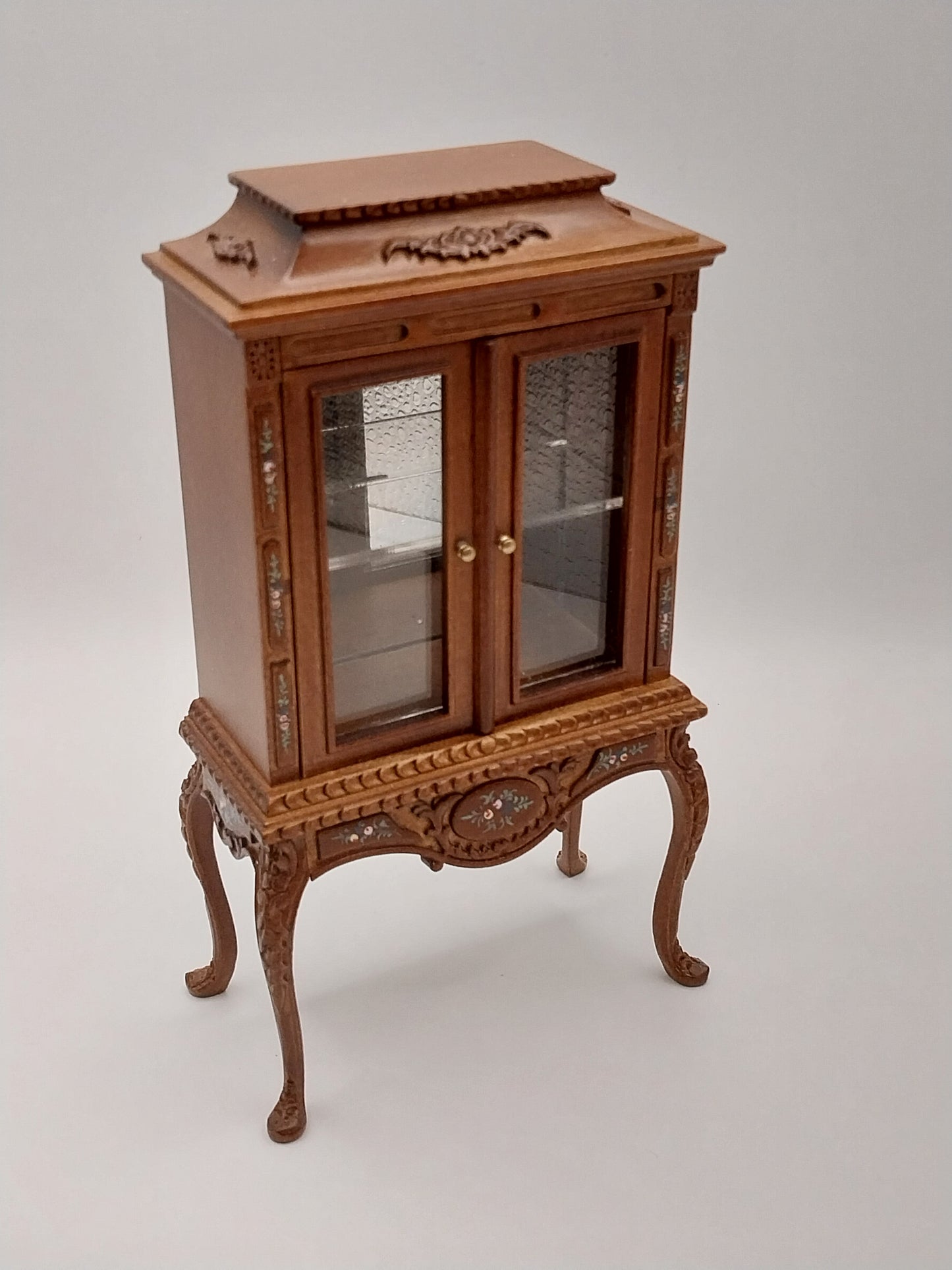 Vitrine Cabinet, Handpainted, Walnut