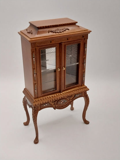 Vitrine Cabinet, Handpainted, Walnut
