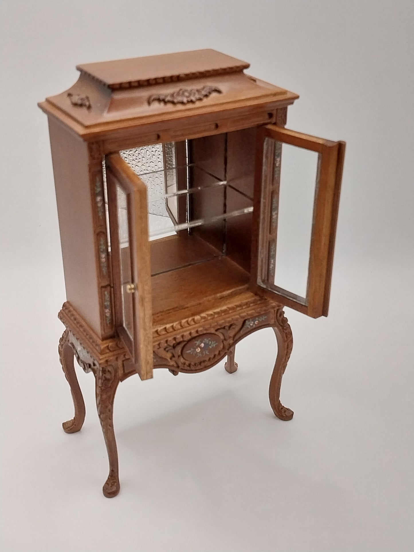 Vitrine Cabinet, Handpainted, Walnut