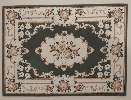 Rug, Oriental, Hunter Green, Ecru, & Brown