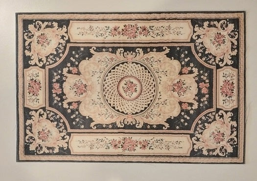Rug, Oriental, Black, Rose, & Tan