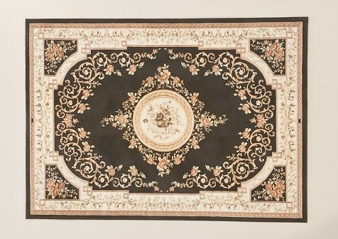 Rug, Oriental, Black, Gold, Rose