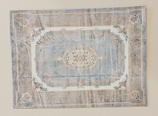 Rug, Oriental, Slate Blue, Tan, & Cream