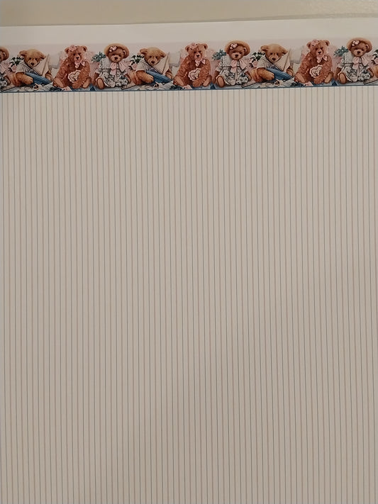 Teddy Bear Blue & Pink Stripe Wallpaper, S
