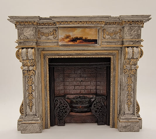 Georgian Gray Marble Fireplace Mantel Set