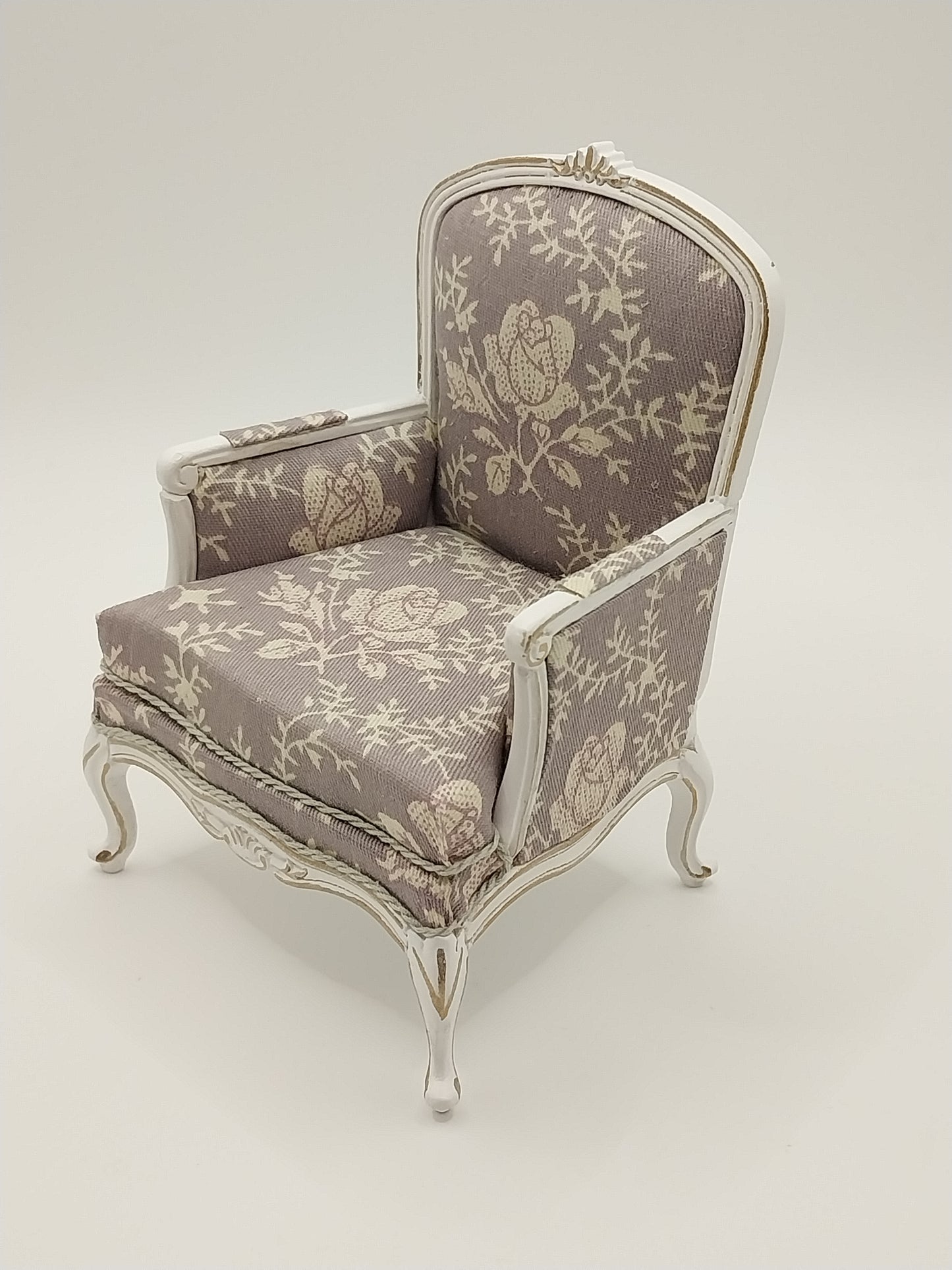 Louis XV Arm Chair, Grey Floral