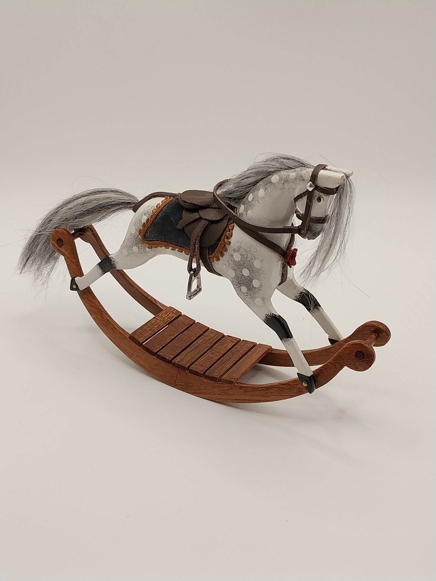 Rocking Horse, Handcarved, White & Grey