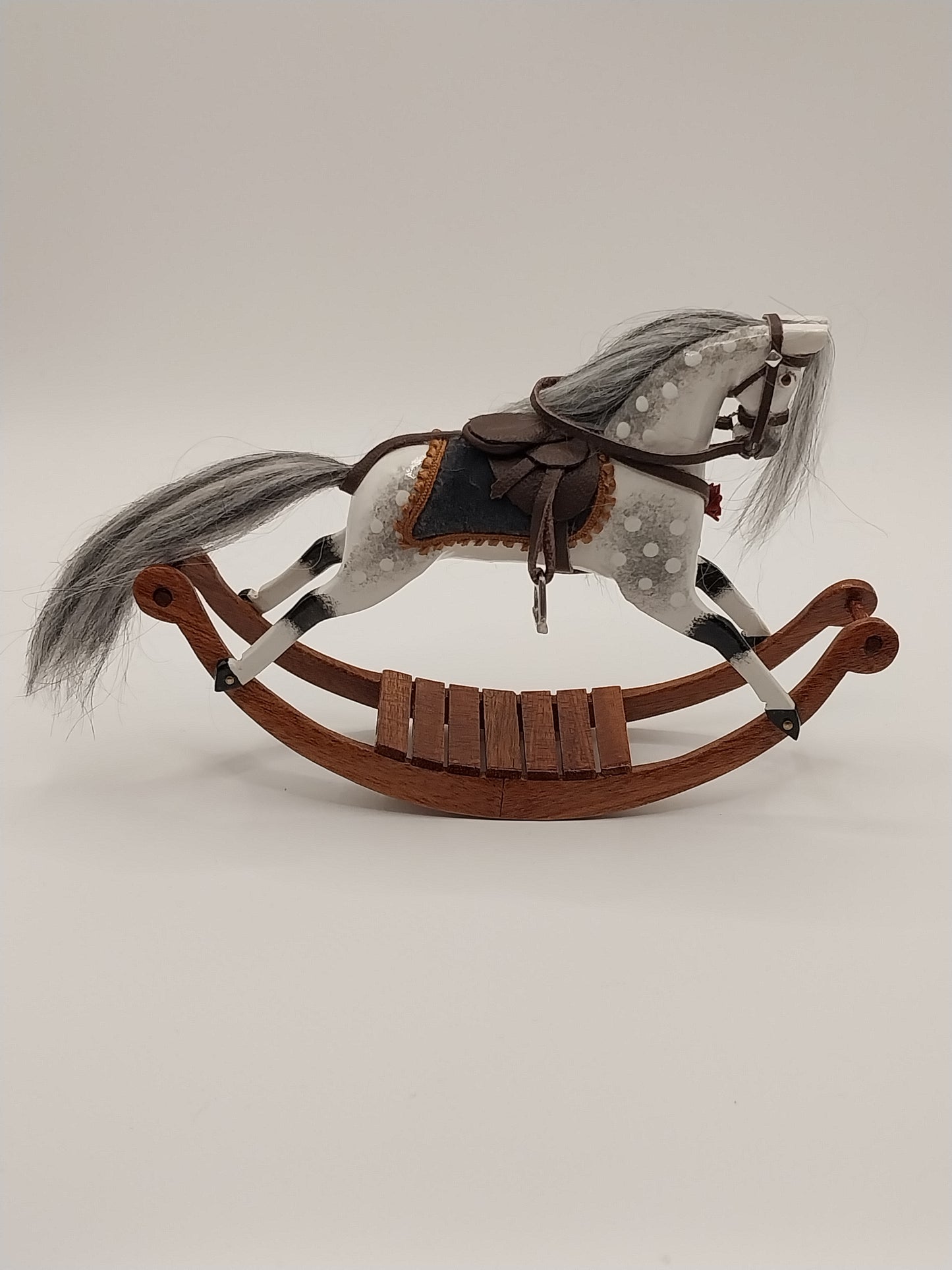 Rocking Horse, Handcarved, White & Grey