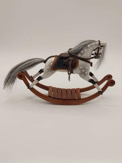 Rocking Horse, Handcarved, White & Grey