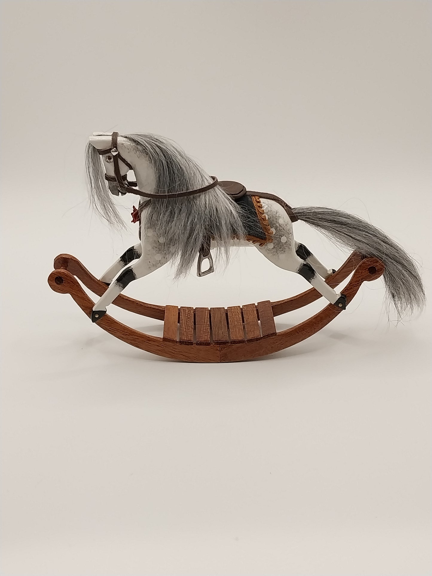 Rocking Horse, Handcarved, White & Grey