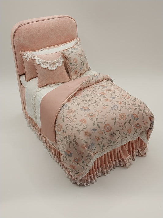 Twin Custom Bed, Dressed, Pink Floral