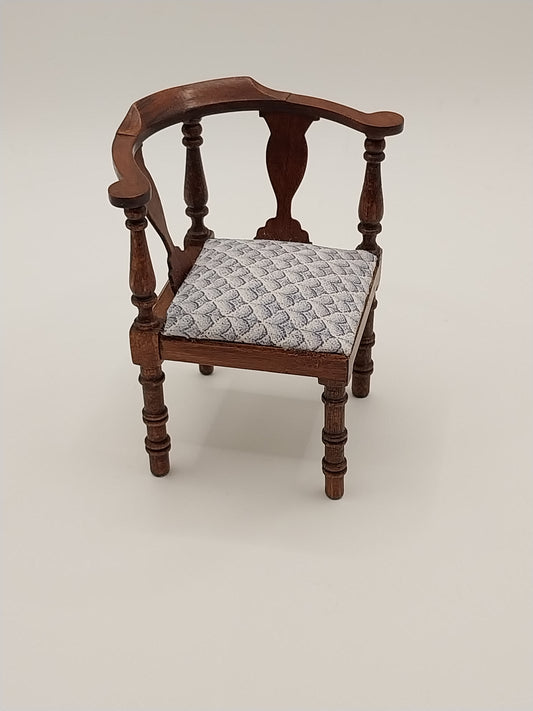 Artisan Signed Corner Chair With Blue Seat