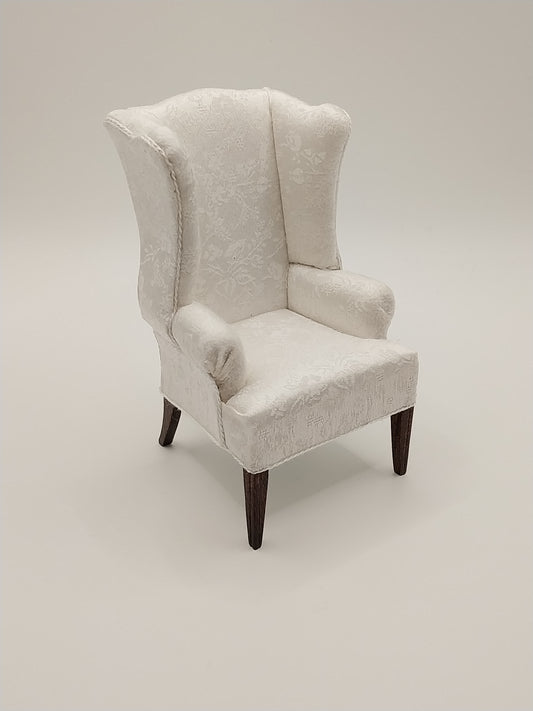 Ladies Wing Chair, White Brocade