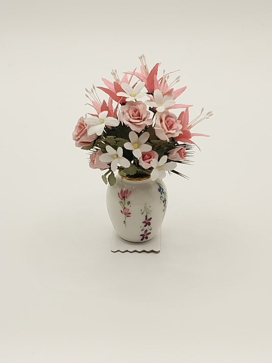 Floral Arrangement In Porcelain Vase, Pink Roses