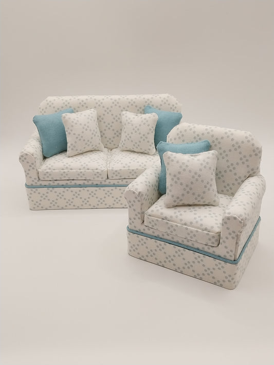 Living Room Sofa & Chair, Dover Dot Sea Glass