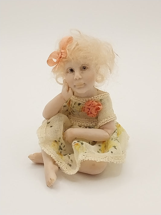 Anna, Little Girl Doll Sitting, Sculpted