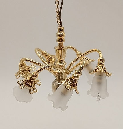 6 Arm Chandelier, Frosted Tulip Shade