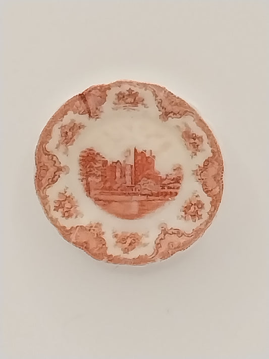 Porcelain Plate, Red Orange, Castle