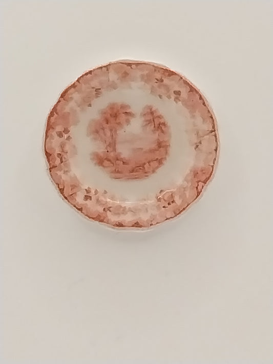 Porcelain Plate, Red Orange, Tree & Lake