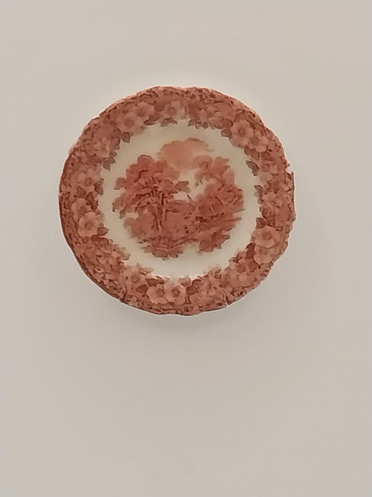 Porcelain Plate, Red Orange, Tree & Floral