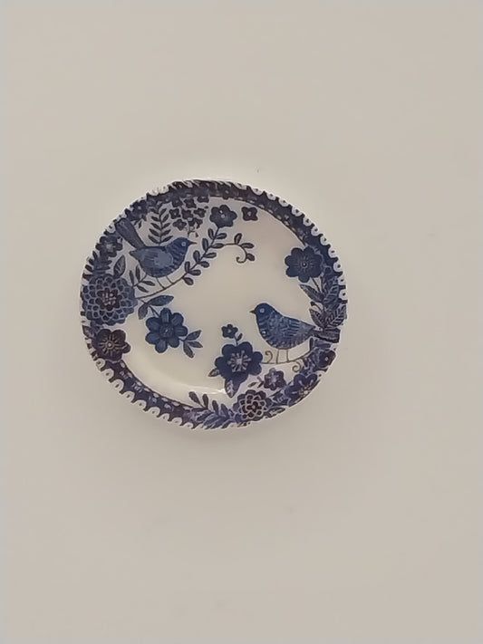 Porcelain Plate, Blue, Bird & Floral