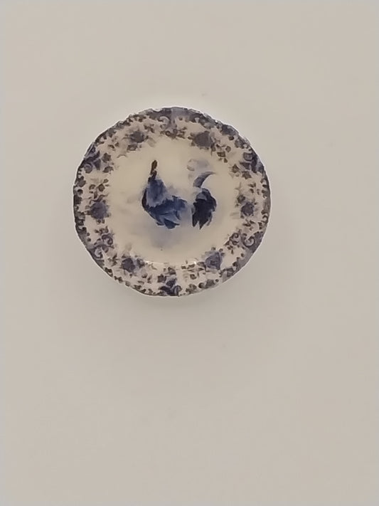 Porcelain Plate, Blue, Rooster