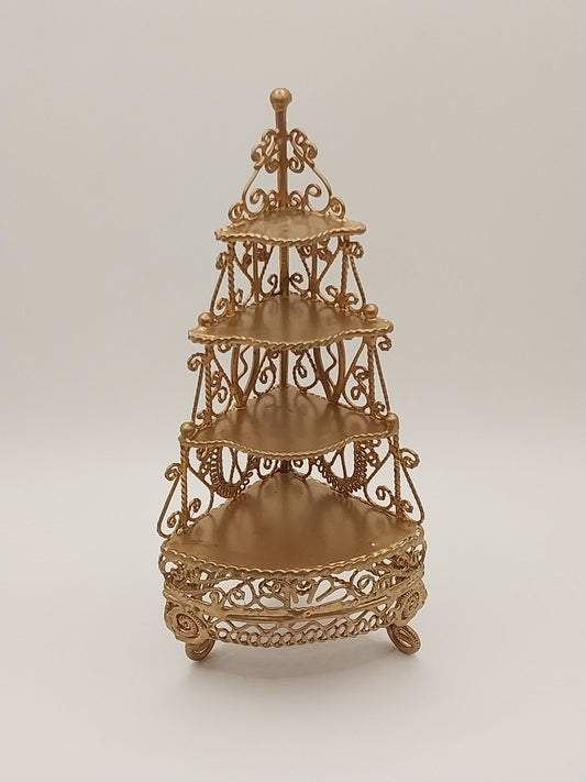 Wire Wicker Corner Shelf, Gold