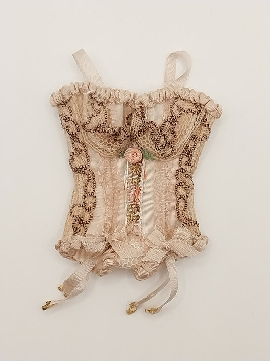 Silk Corset, Tan & Pink