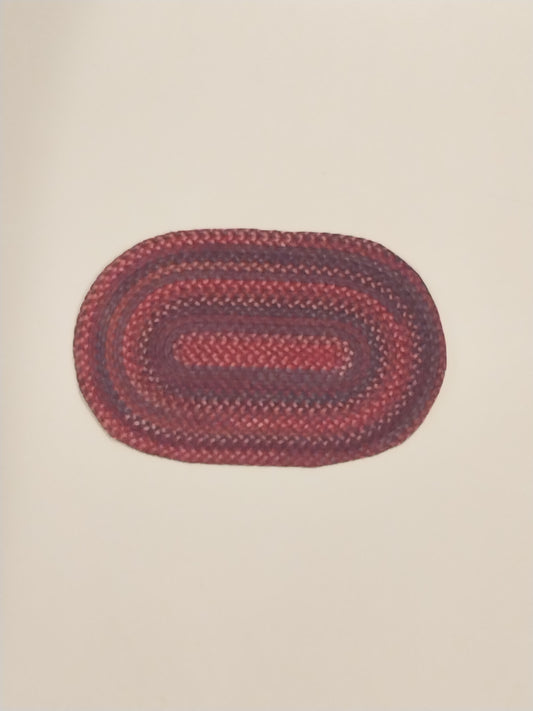Oval Rug, Printer Braided, Red, Blue
